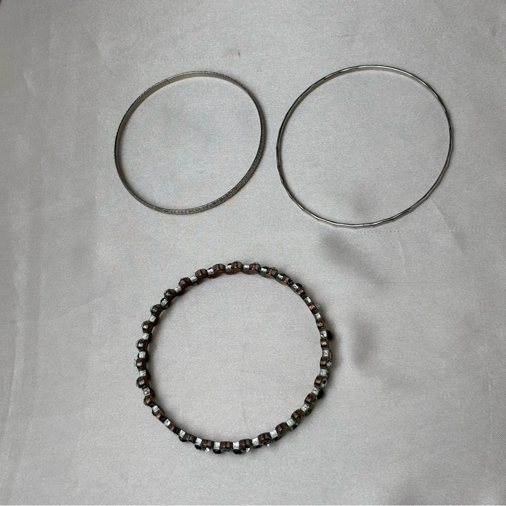 Silver Rhinestone Bangle Stack Vintage Minimalist… - image 5